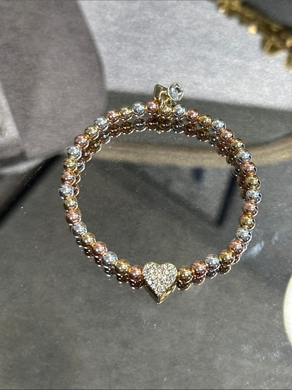 Park Lane Lovey Tri-Tone Beaded Heart Stretch Bracelet